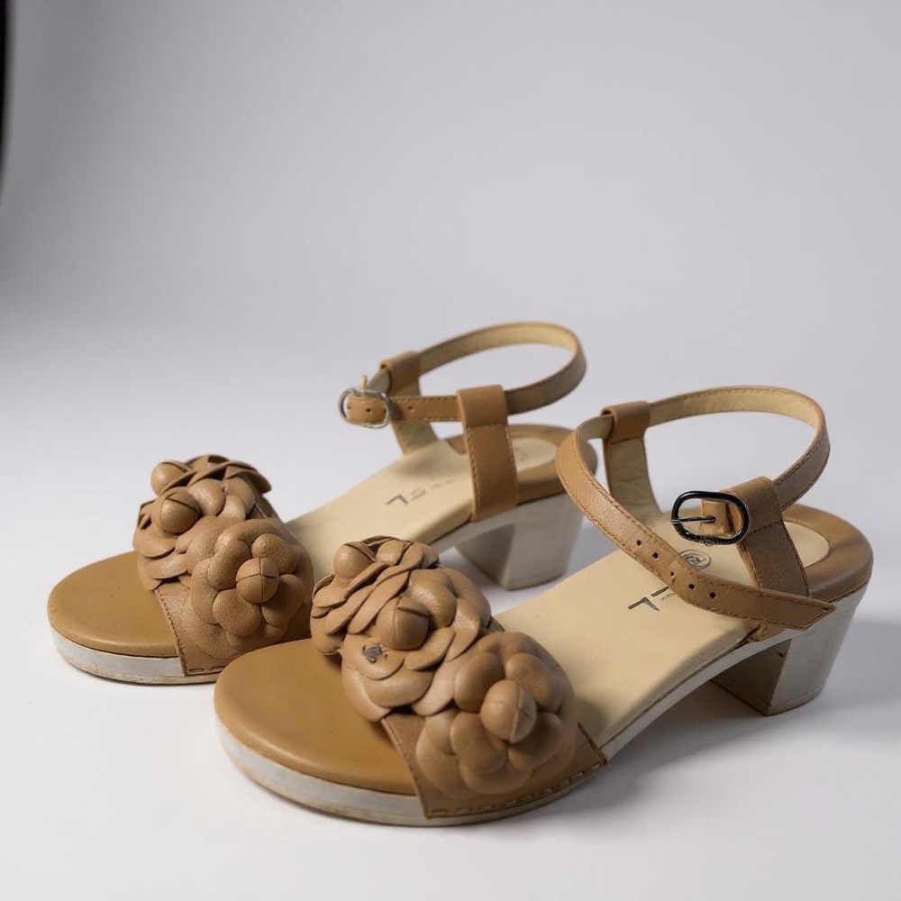 Chanel Beige Floral Women's Sandals